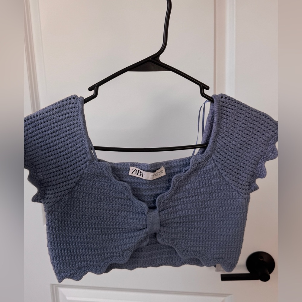 Zara Textured Blue Crop Top